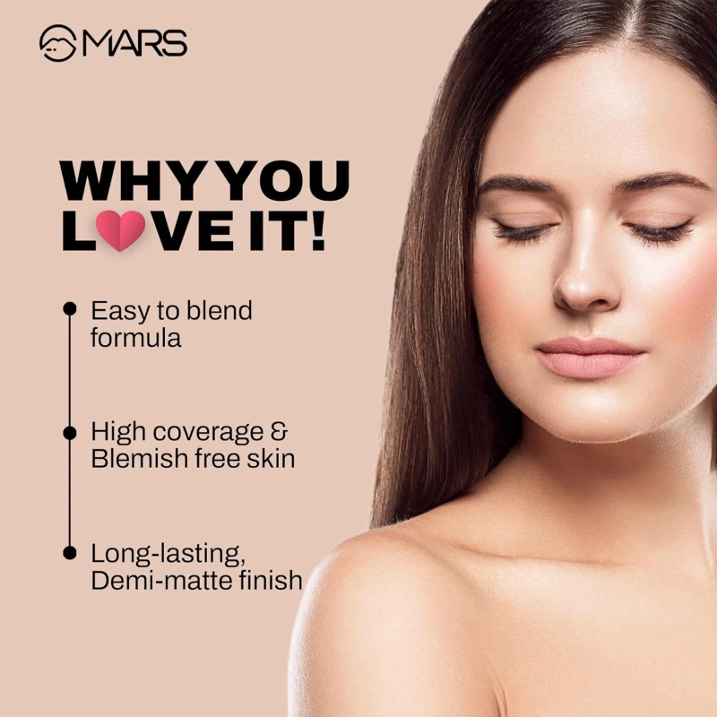 MARS SPF50 PA++++ High Coverage Foundation (40ml) | Blemish Free & Blendable Makeup | All Skin Type | IN-VIVO Tested with 5 Star UVA+UVB Protection Boots Rating (SHADE-02) thumbnail 6
